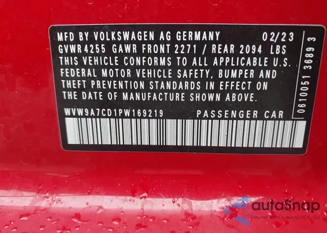 2023 Volkswagen Golf Gti 2.0T 40Th Anniversary Edition из США, поврежденный, VIN WVW9A7CD1PW169219